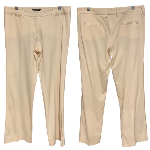 Dolce & Gabanna Cream Satin Trim Tux Stripe Wide Leg Trousers Wool/Silk Size 46 - Picture 1 of 14